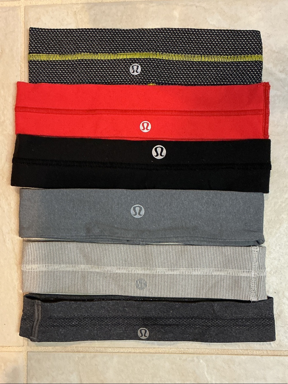 lululemon athletica Headband Set - Red, Black, Gray, Light Gray & Charcoal